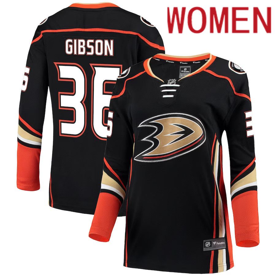 Women Anaheim Ducks #36 John Gibson Fanatics Branded Black Breakaway NHL Jersey